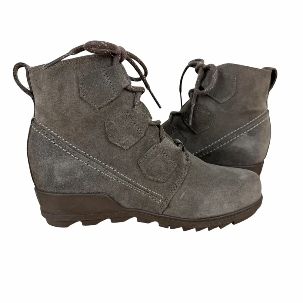 Sorel Evie Suede Lace-Up Wedge Boots Grey Size 7
